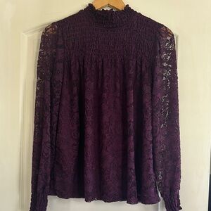 Elegant Purple Ruffled Smocked Long Sleeve Blouse